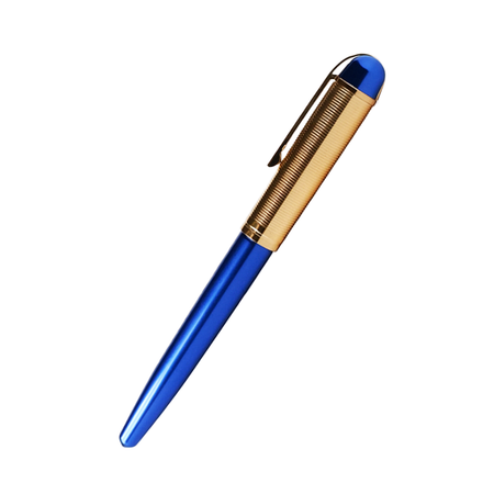 Wahl-Eversharp Skyline gold trim fountain pen with blue barrel and sleek design, showcasing elegant craftsmanship.