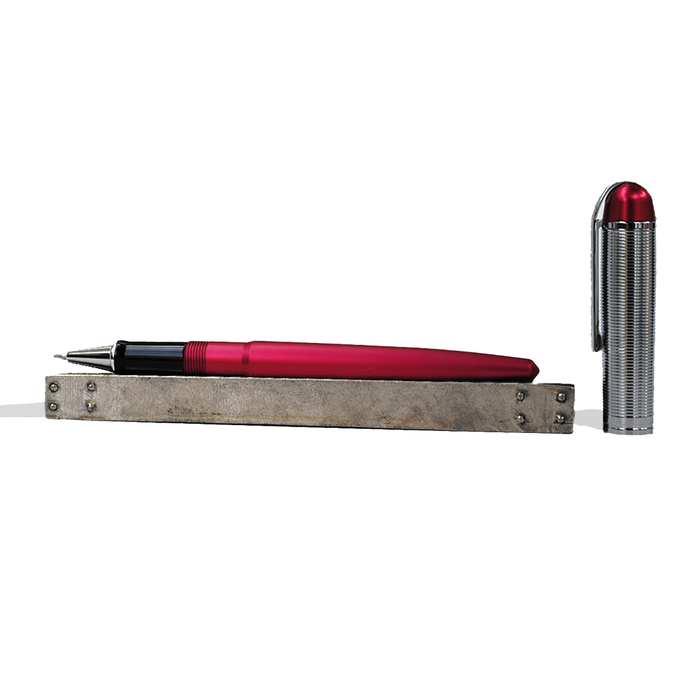 Wahl-Eversharp Skyline rollerball pen with silver trim, featuring a sleek design and vibrant red body.