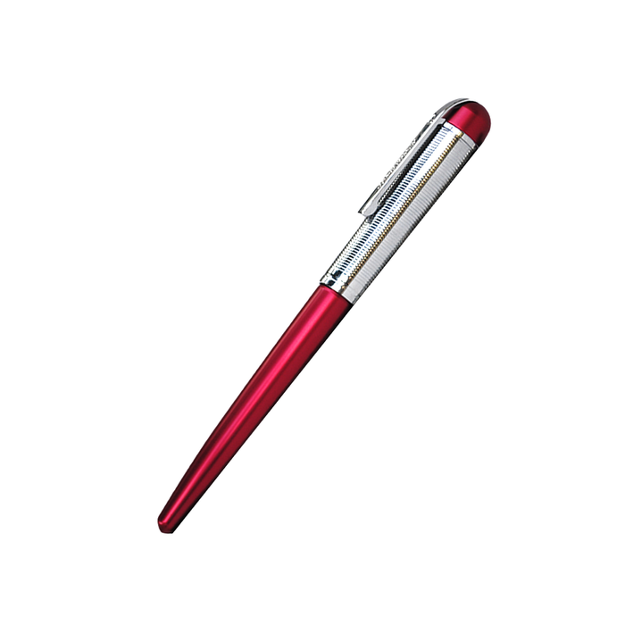 Wahl-Eversharp Skyline rollerball pen with silver trim, featuring a sleek design and red body for smooth writing.