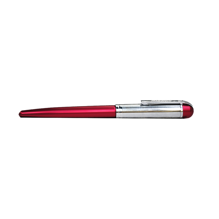 Wahl-Eversharp Skyline rollerball pen with silver trim and red body, showcasing its sleek design and elegant craftsmanship.