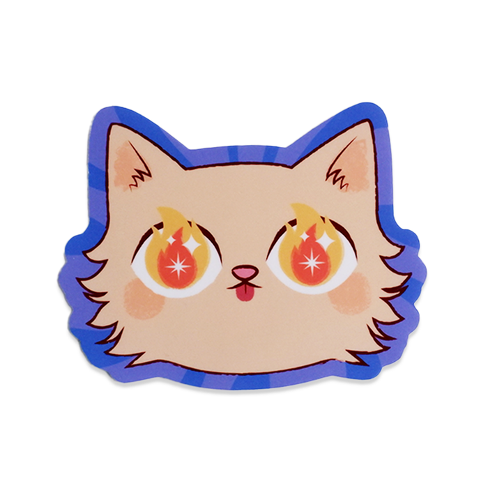 Smiley cat sticker featuring the Impassioned Kitty Glossy design by BBall Y'all, with a bright, cheerful feline face and glossy finish.