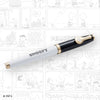 Esterbrook x PEANUTS Snoopy Estie fountain pen with comic background, featuring a playful Snoopy design and classic fountain pen details.