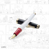 Esterbrook x PEANUTS Snoopy Estie fountain pen with comic-style background, featuring Snoopy illustration on a stylish pen.