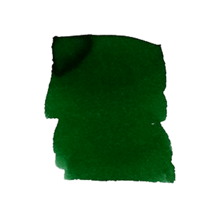 Green fountain pen ink in a bottle from Anderillium's Spirula Green collection, showcasing vibrant ink color and packaging.