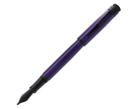 Retro 51 Tornado fountain pen in stealth midnight purple with smooth metal finish and clip, showcasing its elegant design.
