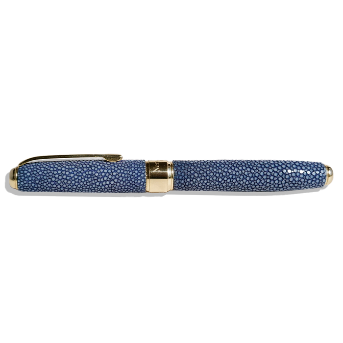 Grifos fountain pen with stingray leather barrel, showcasing luxurious textured leather and elegant design.