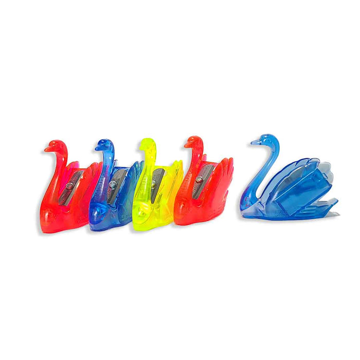 KUM Swan POP Sharpener, a colorful plastic pencil sharpener with a swan design, designed for precise pencil sharpening.