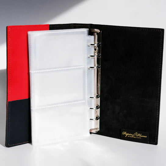 Papier Plume insert for swatch book, showing colorful paper samples and sample slots for organized color display.