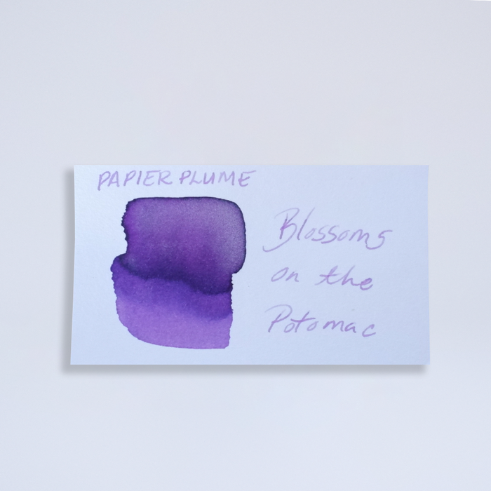 Swatch of Papier Plume DC Pen Show Blossoms on the Potomac fountain pen shimmer ink with vibrant floral-inspired colors.