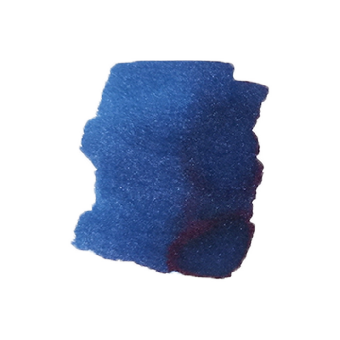 Anderillium Swordfish Blue fountain pen ink in a glass bottle with ink swatch showing vibrant blue color.