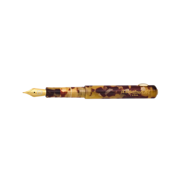 Esterbrook Niblet fountain pen with open tortoise shell design, featuring a sleek metal nib and classic fountain pen style.