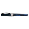 Visconti Mirage Mythos Poseidon rollerball pen featuring intricate design and vibrant blue accents on a sleek body.