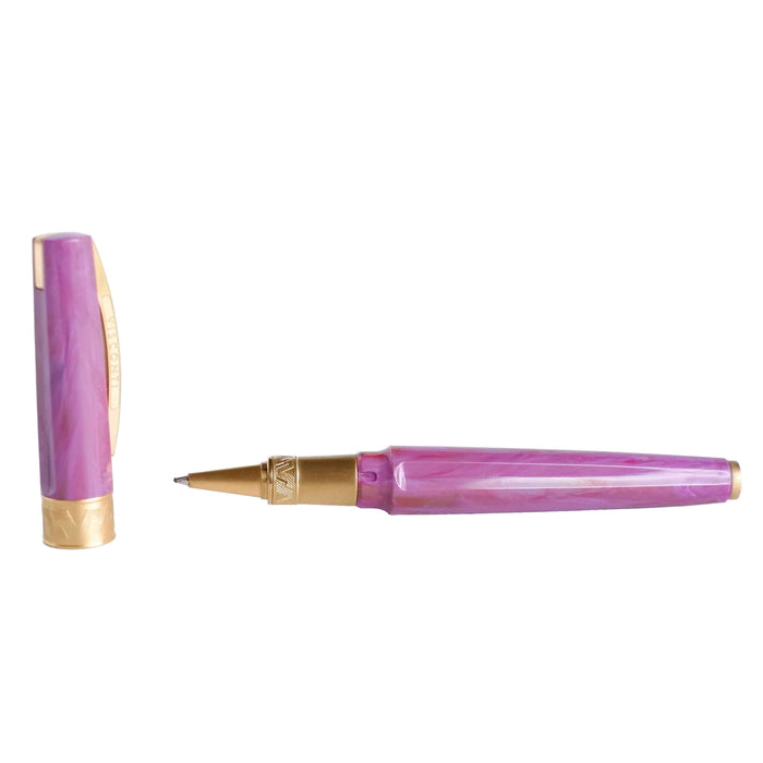 Visconti Mirage Mythos Aphrodite rollerball pen with decorative design, featuring gold accents and intricate detailing.
