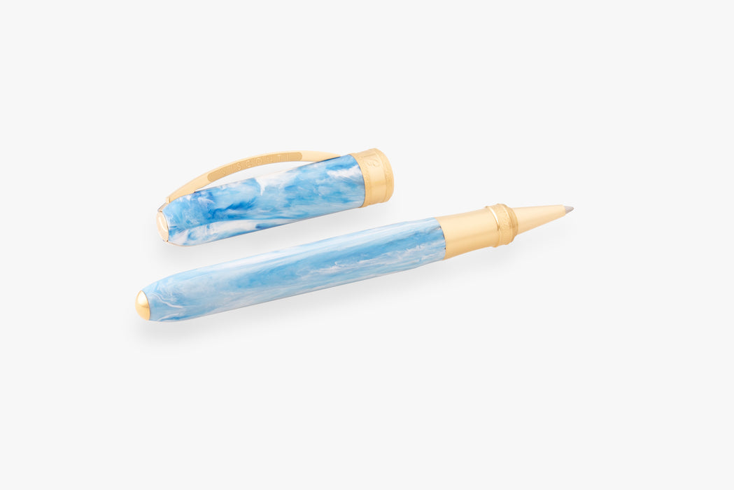 Visconti Comedia Paradiso rollerball pen with elegant design and smooth writing tip, showcased on a neutral background.