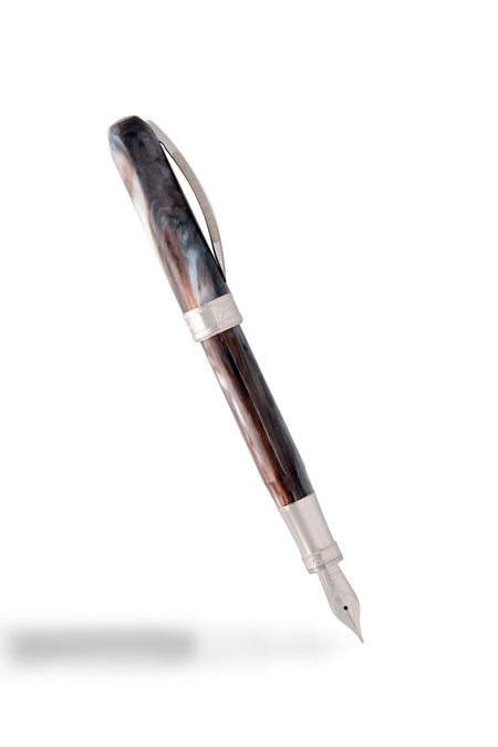 Visconti Comedia Purgatorio fountain pen with detailed design and gold accents on a white background.