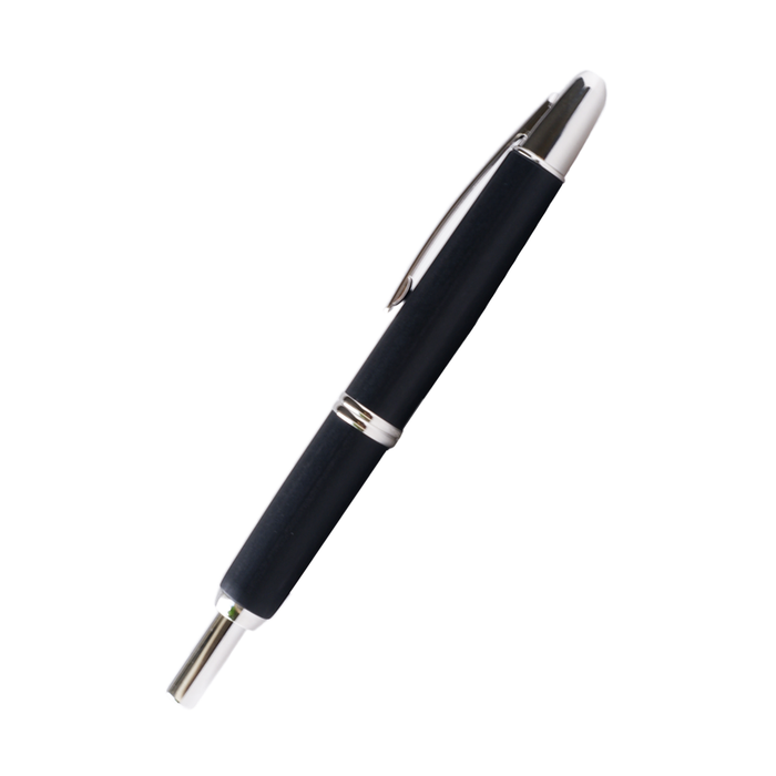 Pilot Vanishing Point fountain pen with birchwood black finish, showcasing its sleek design and clip detail.