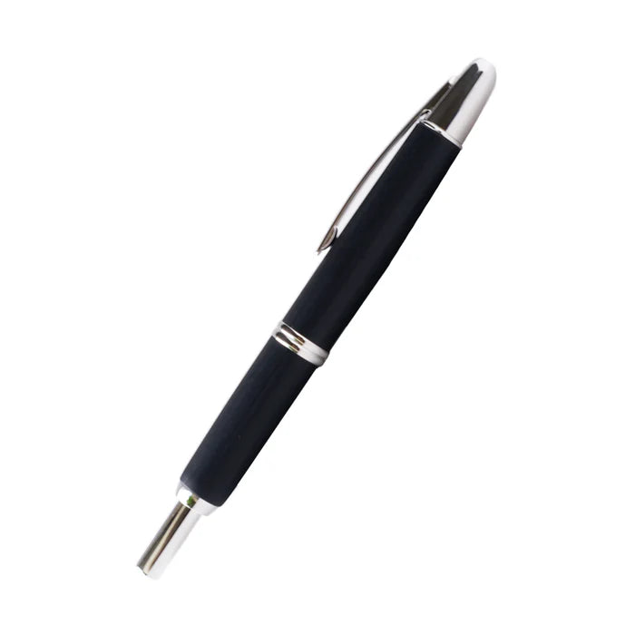 Pilot Vanishing Point fountain pen with a sleek black finish and birchwood accents, showcasing its elegant design and craftsmanship.