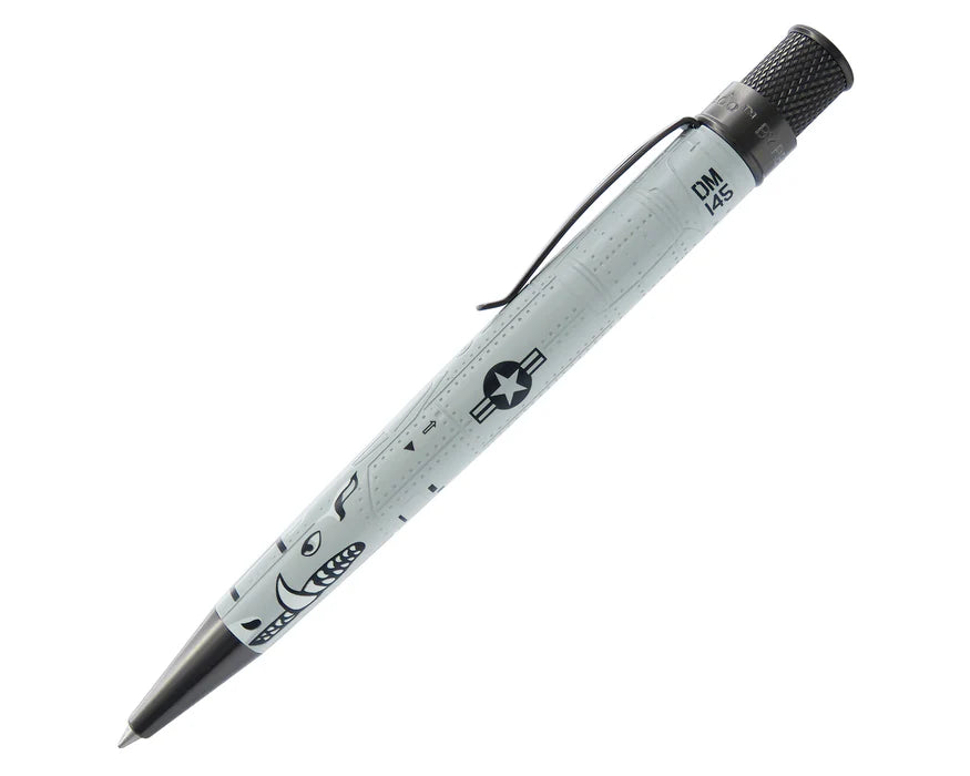 Retro 51 Tornado Vintage Metalsmith A-10 Warthog rollerball pen with detailed military aircraft design and metallic finish.