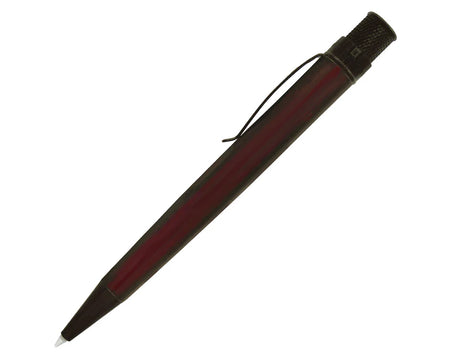 Retro 51 Tornado Stealth Lacquer rollerball pen in sleek black cherry finish, with shiny black accents and a modern design.