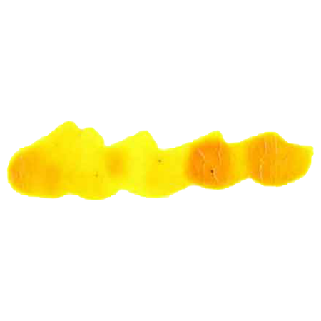 Yellow bottled calligraphy ink by Papier Plume, showcasing vibrant ink in a clear glass bottle for artistic lettering.