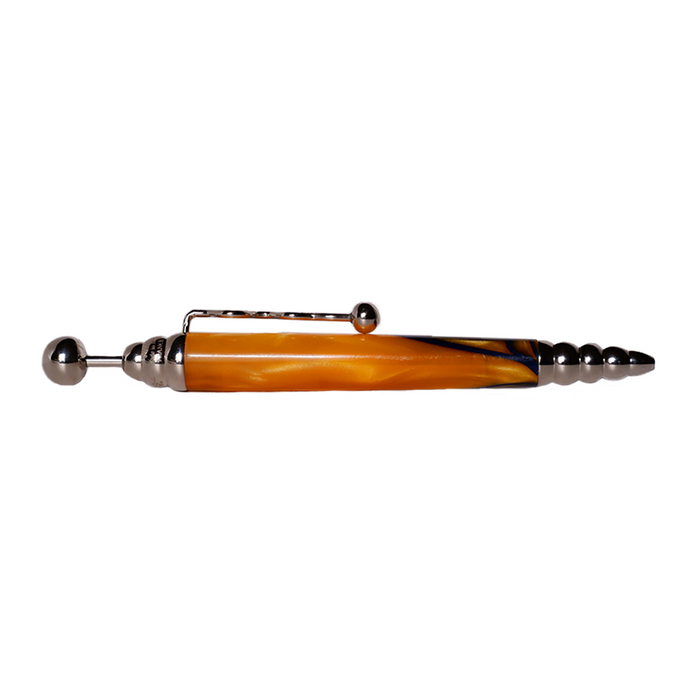 Jean-Pierre Lepine Zig Zag yellow ballpoint pen with blue filet design on a white background.
