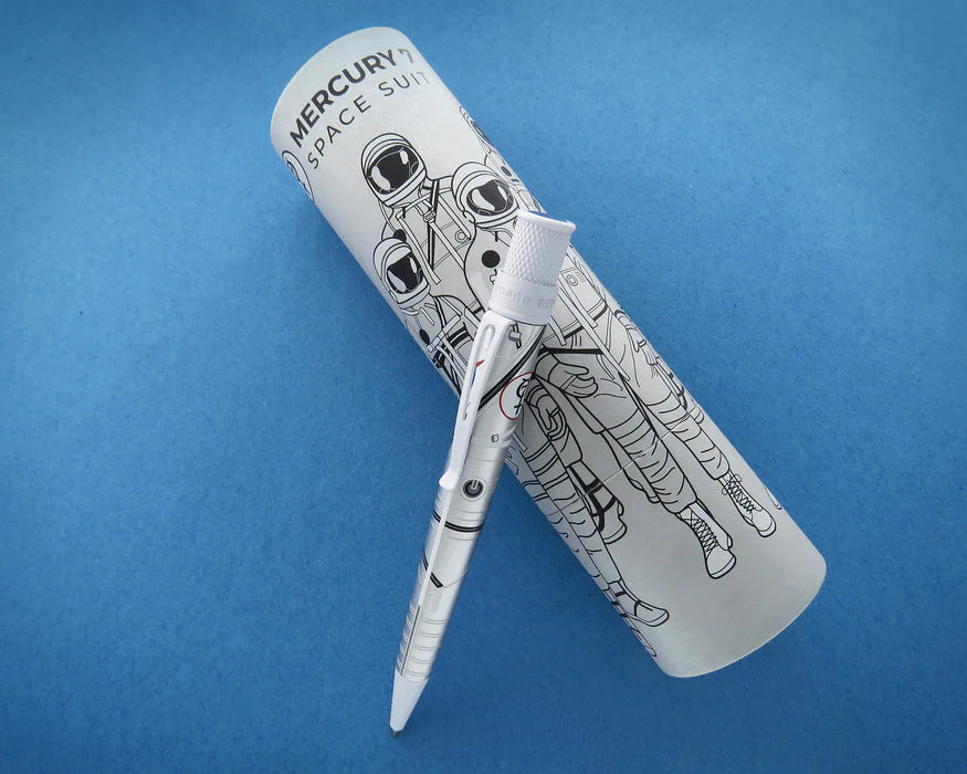 Retro 51 Tornado Mercury 7 rollerball pen with sleek silver barrel and black grip, showcasing smooth writing design.