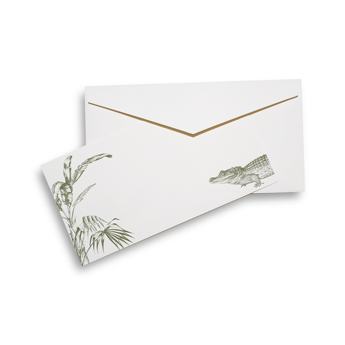 Alexa Pulitzer Swampy Gator Monarch note cards featuring colorful gator illustration on elegant stationery, perfect for correspondence.