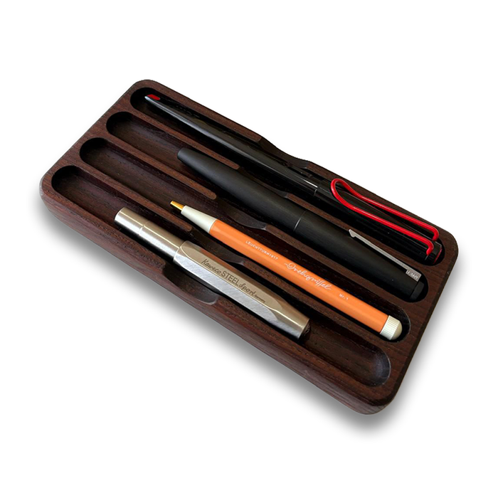 Wooden pen tray by Eng Leather Co. featuring a sleek design, perfect for organizing pens and small office accessories.