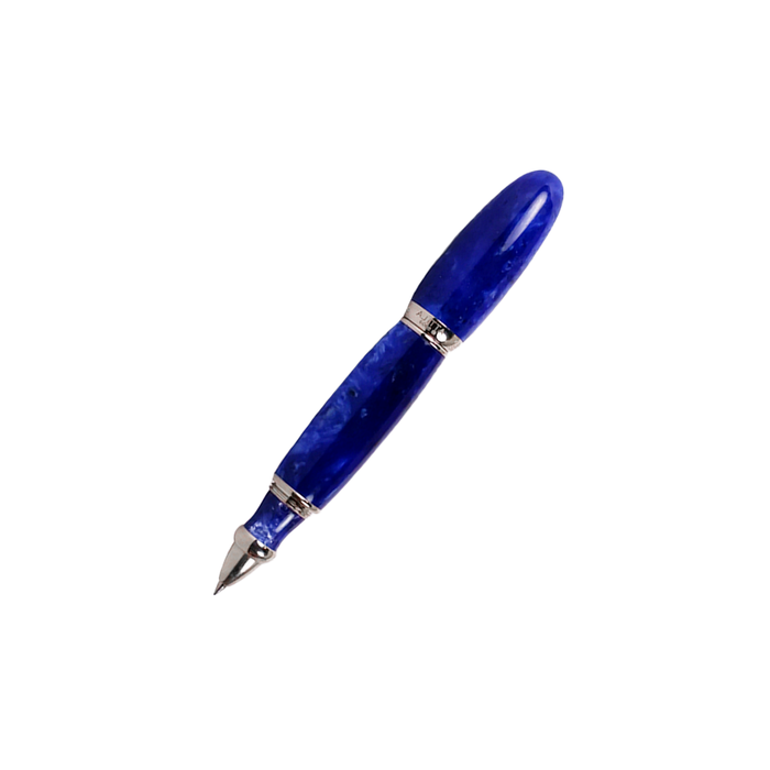 Jean-Pierre Lepine Atila rollerball fountain pen with blue ink, sleek design, and elegant metal accents.