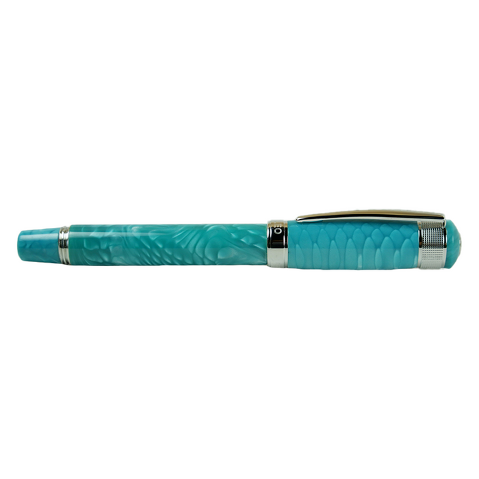 Cleo Skribent Aura Eco-Roller fountain pen with Laguna Dragon design, featuring a sleek, modern look and smooth writing tip.