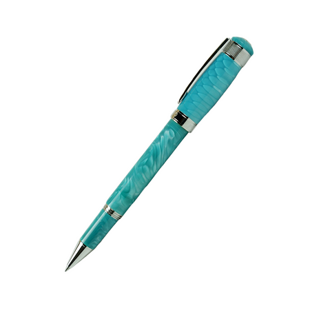 Cleo Skribent Aura Eco-Roller fountain pen with Laguna Dragon design, featuring a sleek metal body and detailed decorative accents.