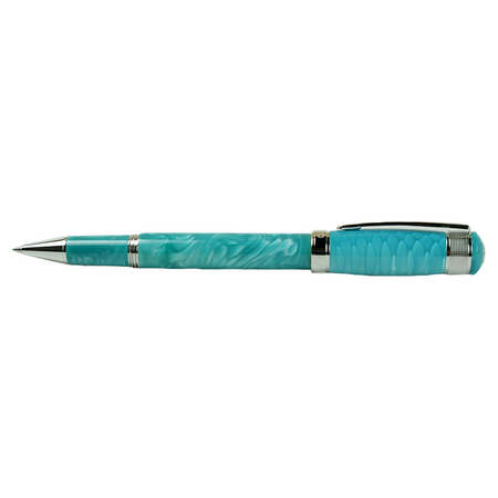 Cleo Skribent Aura Eco-Roller Fountain Pen with Laguna Dragon design, featuring sleek blue and gold accents.