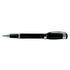 Cleo Skribent Aura rollerball pen with black ink and sleek black design, showcasing elegant writing instrument style.