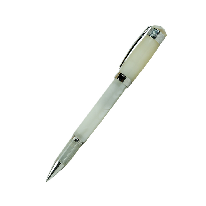 Cleo Skribent Aura rollerball pen with mother of pearl finish, elegant writing instrument with a sleek design.