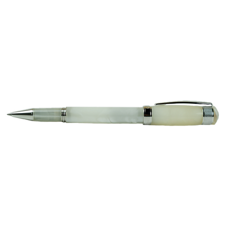 Cleo Skribent Aura rollerball pen with mother of pearl finish, elegant fountain pen design and gold accents.
