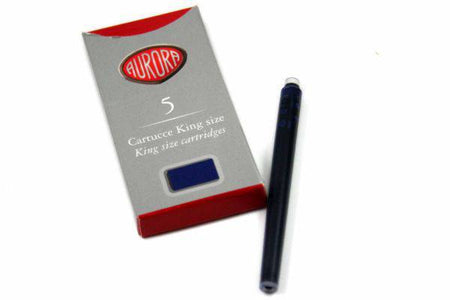 Black Aurora fountain pen ink cartridge for use with Aurora fountain pens, featuring a sleek, compact design.