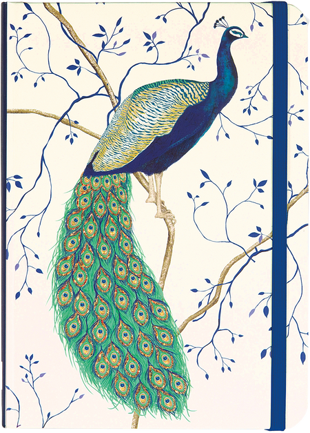 Peacock Journal by Peter Pauper Press featuring a colorful peacock illustration on a hardcover notebook.