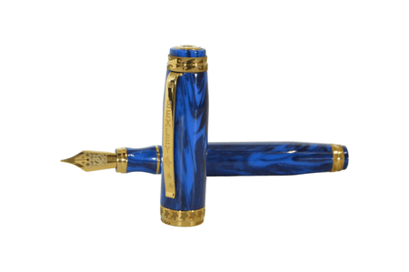 Bexley Aloha from Hawaii Gold fountain pen with gold accents and smooth black ink barrel, showcasing elegant writing instrument design.
