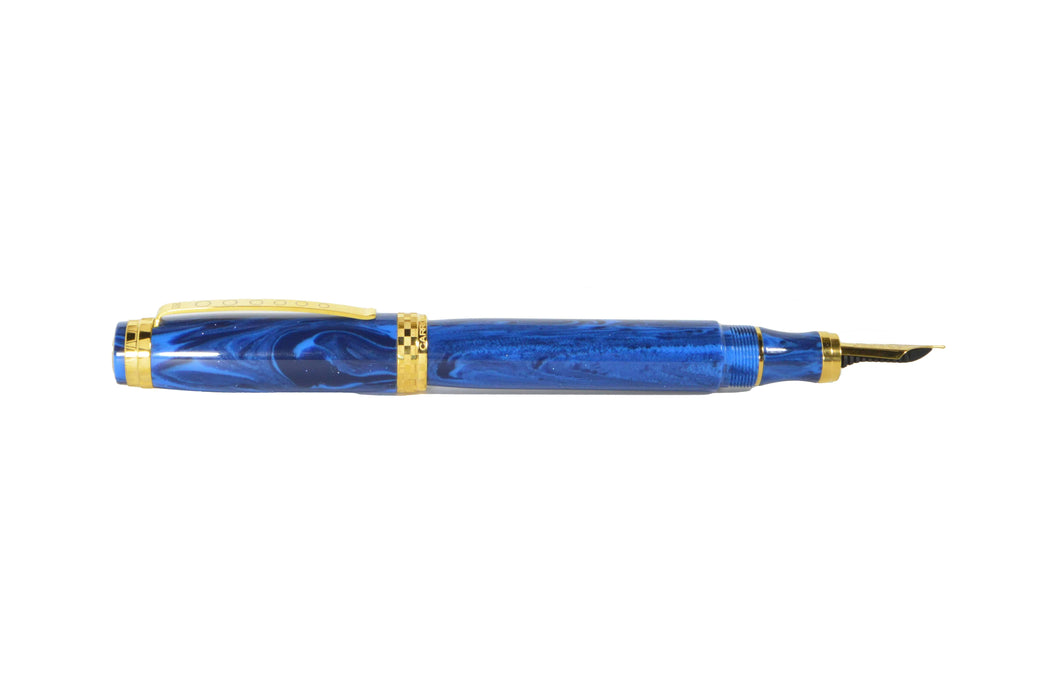 Bexley Carroll Shelby Cobra fountain pen with black and silver design, showcasing detailed craftsmanship and branding.