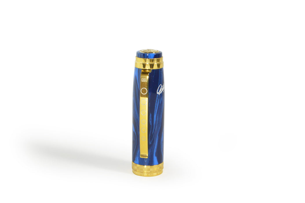 Bexley Carroll Shelby Cobra fountain pen with black and silver design, featuring intricate detailing and a sleek, polished finish.