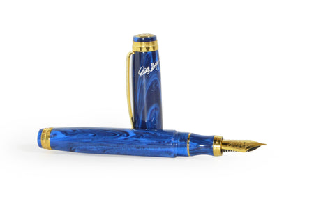 Bexley Carroll Shelby Cobra fountain pen with black and silver design, showcasing the elegant pen body and nib.