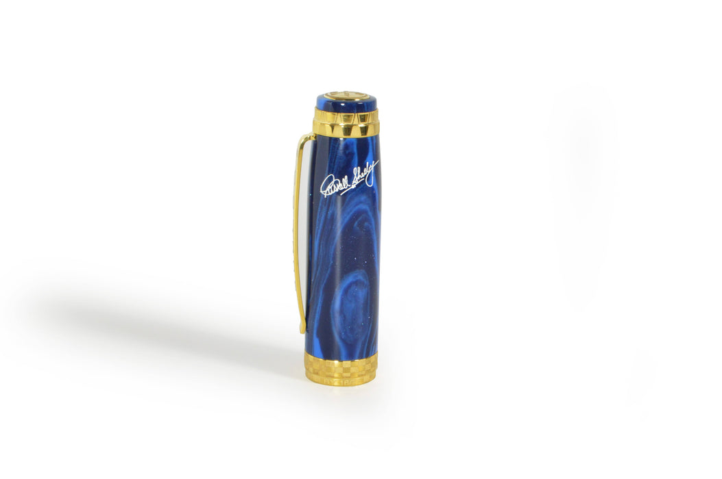 Bexley Carroll Shelby Cobra fountain pen with black and silver design, featuring a sleek, elegant appearance.