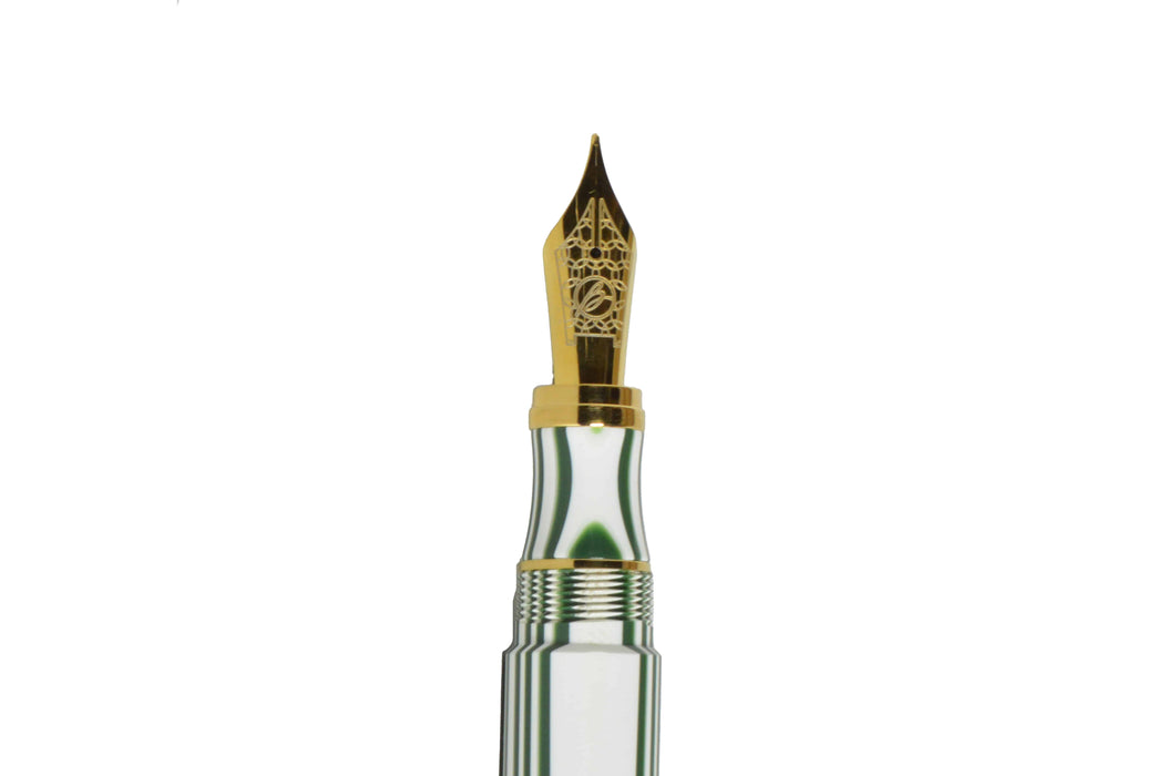 Bexley California Gold Trim Fountain Pen with fine nib, featuring a sleek design and gold accents.