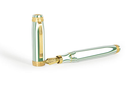 Bexley California Gold Trim fountain pen with fine nib, featuring a sleek black body and gold accents.