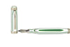 Bexley California Silver Trim fountain pen with fine nib, featuring silver accents and a sleek black body.