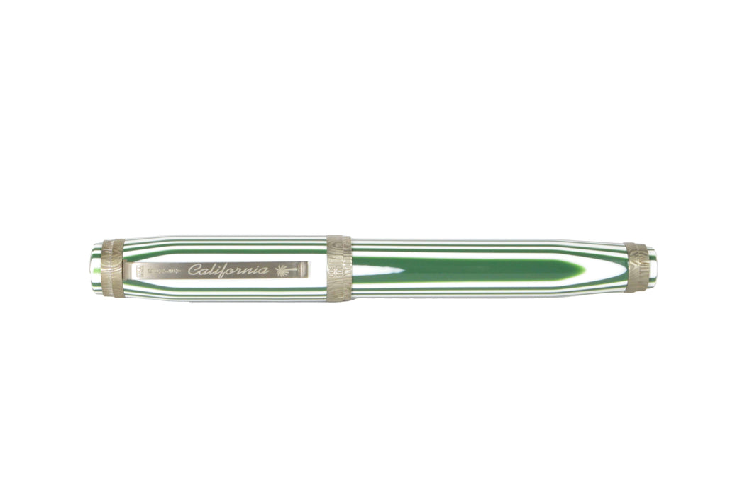 Bexley California silver trim fountain pen with fine nib, showcasing a sleek design and polished silver accents.