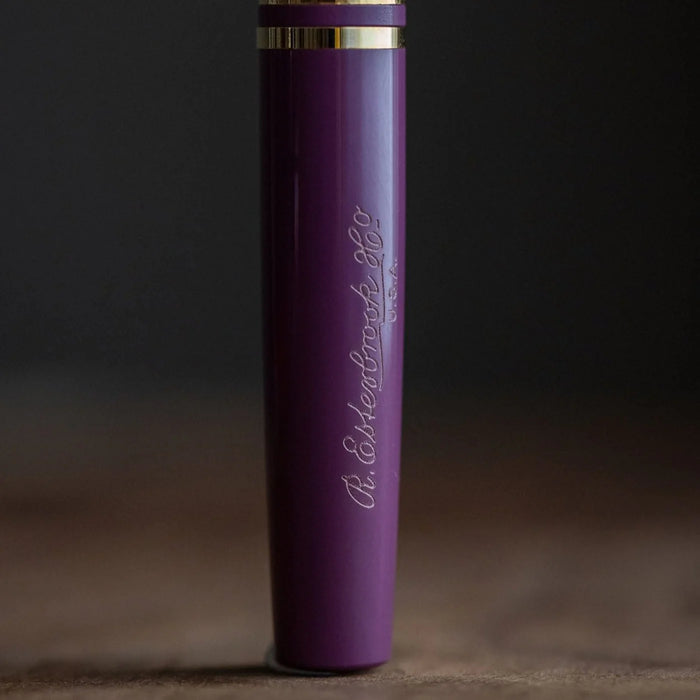 Esterbrook Model J purple collection fountain pen with blackberry-ebonite finish and engraved details.