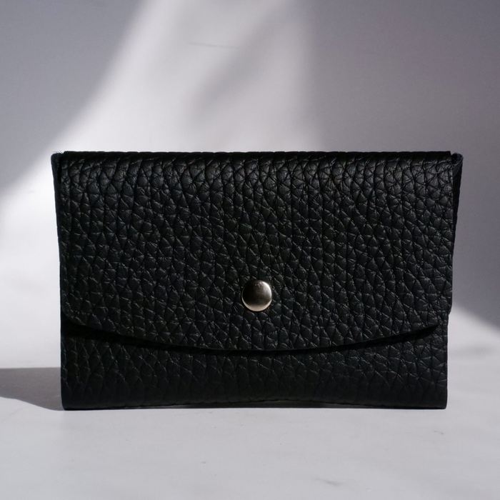 Black leather Swatch Card Holder by Papier Plume, compact leather swatch book card holder for organizing small cards.