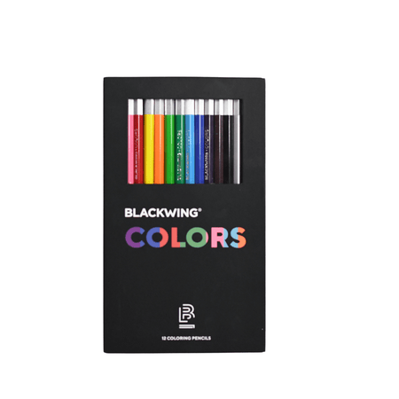 Blackwing Colors colored pencils in various vibrant shades, arranged in a row on a white background.