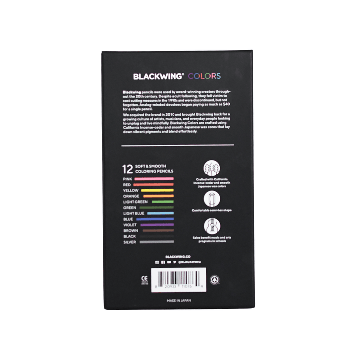 Set of Blackwing Colors colored pencils in various vibrant shades, displayed in a row on a white background.
